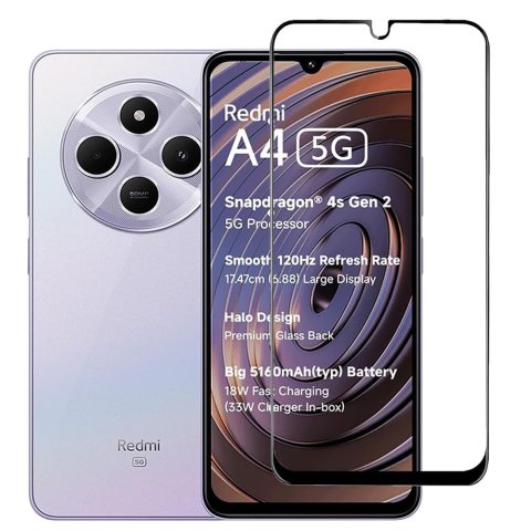 Tempered Glass Screen Protector Compatible For Redmi A4 5G / REDMI A4 (Black) Edge To Edge Full Screen Coverage With Easy Installation Kit,Pack Of 1