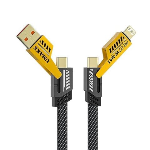 AlakhDM 4-In-1 Multifunctional 65W Fast Charging Cable With Metal Zinc Alloy Head, Tangle Free Flat Cable, USB A, Type C to C/Lighteni-ng, Fast Data SynC, Compatible with All SmartPhone WEBSITE LA PODA TAG