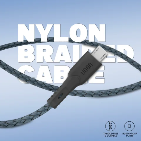 Ubon Micro USB Cable 2 A 1 m WR-401 Power Master 25 Watt (Compatible with Mobiles, Music Player, Headphones, Grey, One Cable, USB Type A To Micro USB)