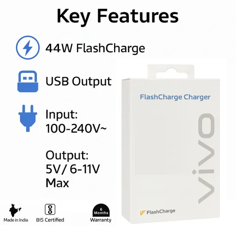 vivo 44 W Supercharge 4 A Wall Charger for Mobile (White)