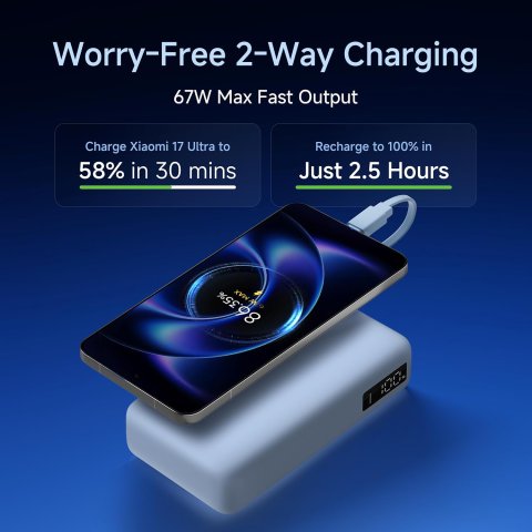Xiaomi Power Bank 5i 20000mAh 67W Turbo Charging PD 3.0 & PPS|in-Built Cable|12 Layer Protection|Digital Display|Triple Output Ports|Supports Laptop, Tablet, Phone, Earbud (Jet Black)- 2026 Jul Launch