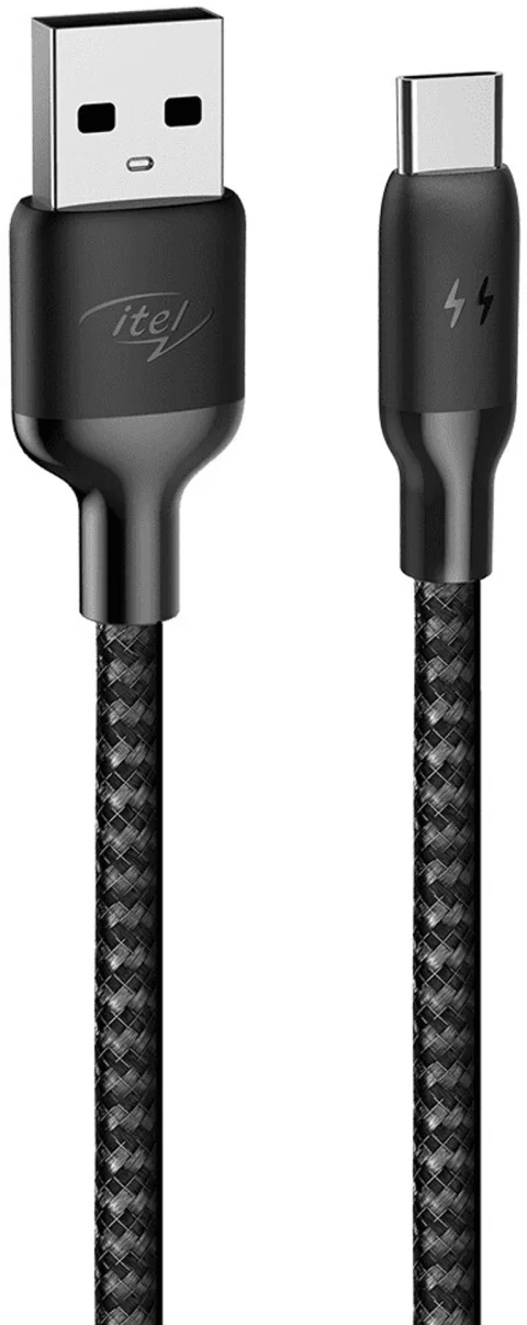 itel C22N Nylon Braided Type-C Cable, 2.1A Fast Charging & Sync, 1M Durable Length - Black