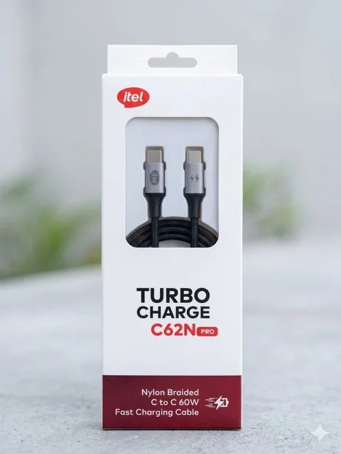 itel C62N Nylon Braided Type-C To Type-C Cable, 60W/3A Fast Charging, 480Mbps Transfer Speed - Black